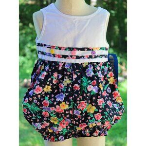 90s Thomas Bubble Romper 1pc Baby Girl White Navy Floral Summer Roses Sleeveless